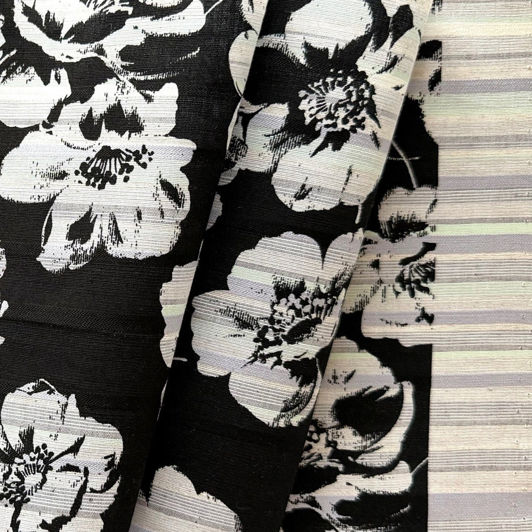 Marni Sherbet Striped Floral on Onyx Cotton Lawn (Made in Italy)