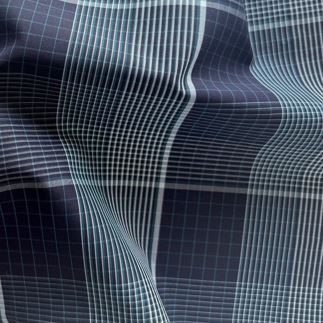 Slightly Heavier Midnight & White Plaid Cotton Poplin Shirting (Made in Italy)