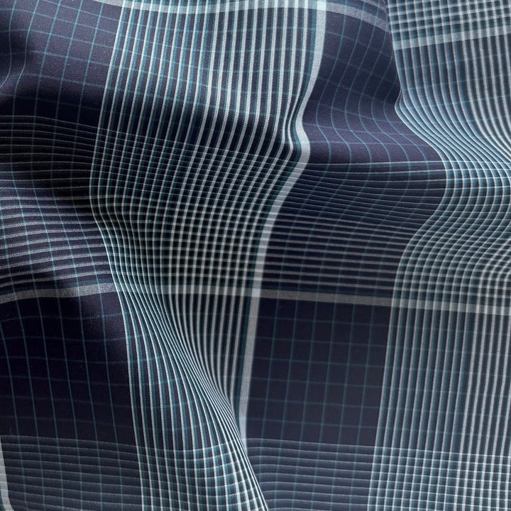 Slightly Heavier Midnight & White Plaid Cotton Poplin Shirting (Made in Italy)