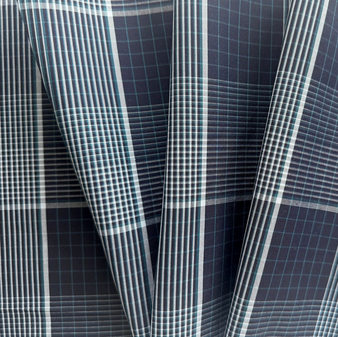 Slightly Heavier Midnight & White Plaid Cotton Poplin Shirting (Made in Italy)