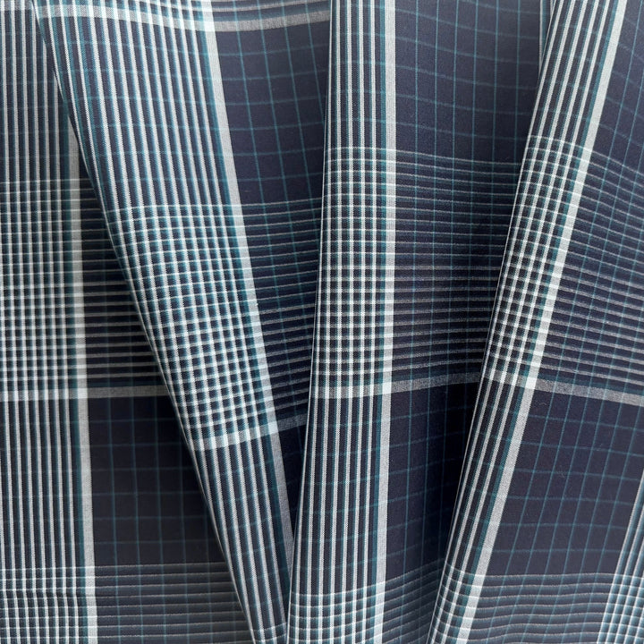 Slightly Heavier Midnight & White Plaid Cotton Poplin Shirting (Made in Italy)