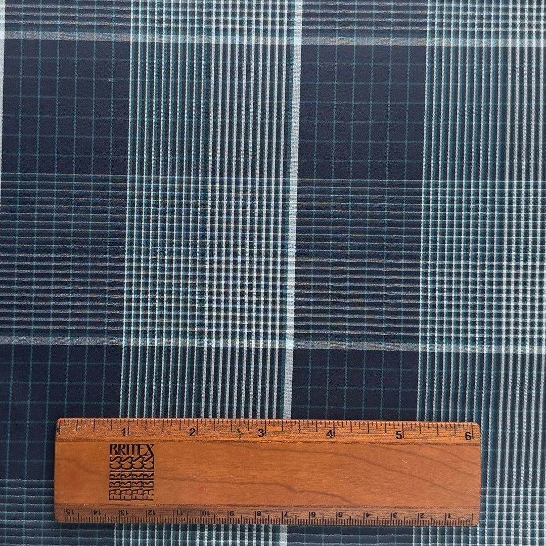 Slightly Heavier Midnight & White Plaid Cotton Poplin Shirting (Made in Italy)