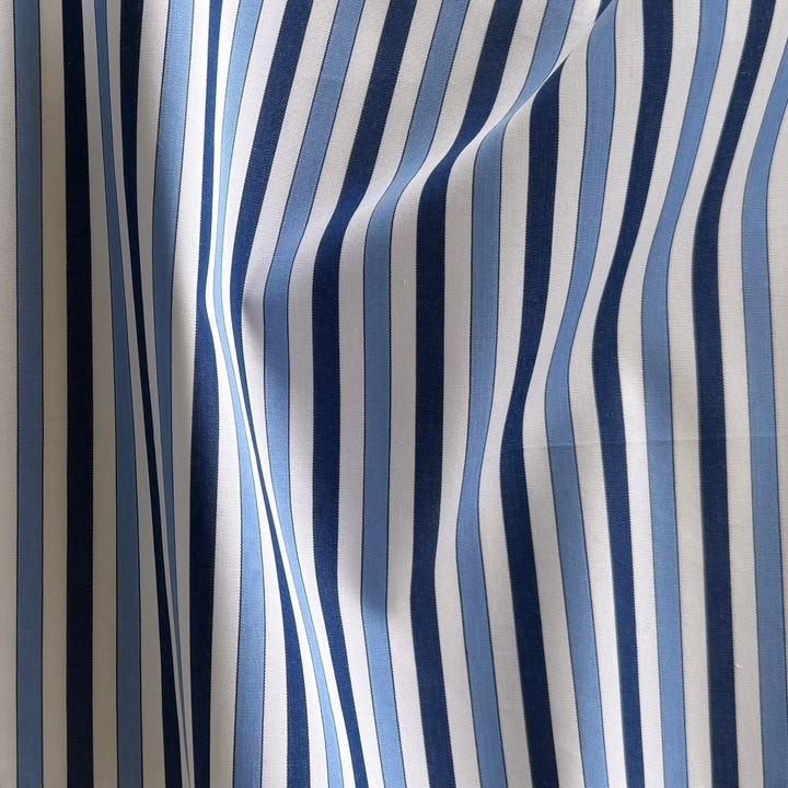 High-End Sparking White, Periwinkle & Navy Striped 2-Ply Cotton Shirting (Made in Italy)