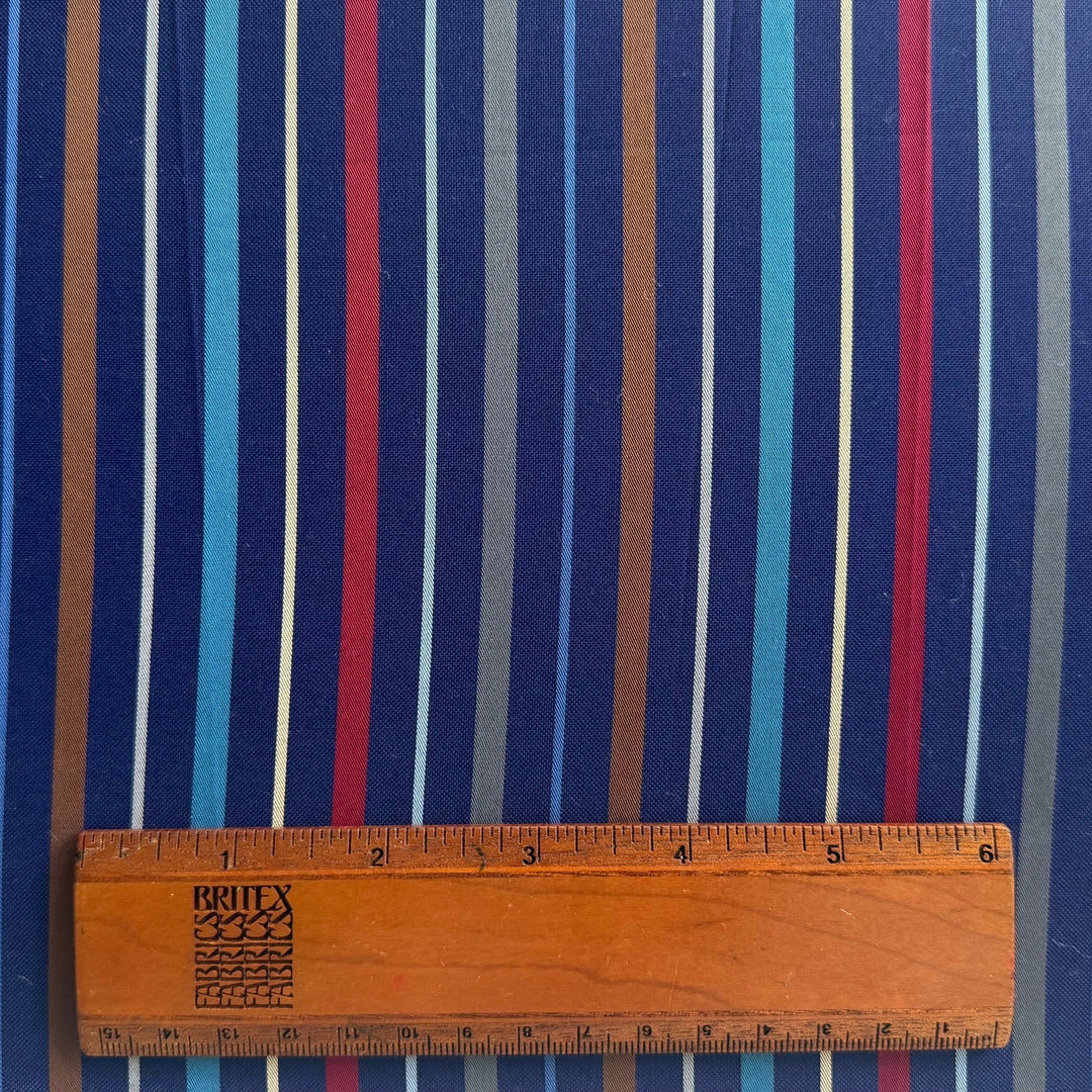 Dynamic Stripes on Charred Eggplant 2-Ply Cotton Shirting (Made in Italy)