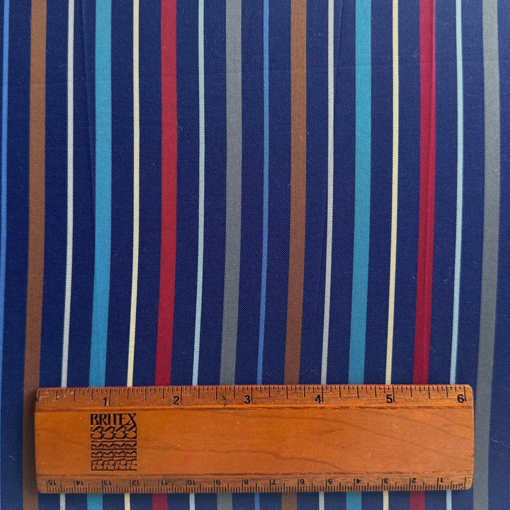Dynamic Stripes on Charred Eggplant 2-Ply Cotton Shirting (Made in Italy)