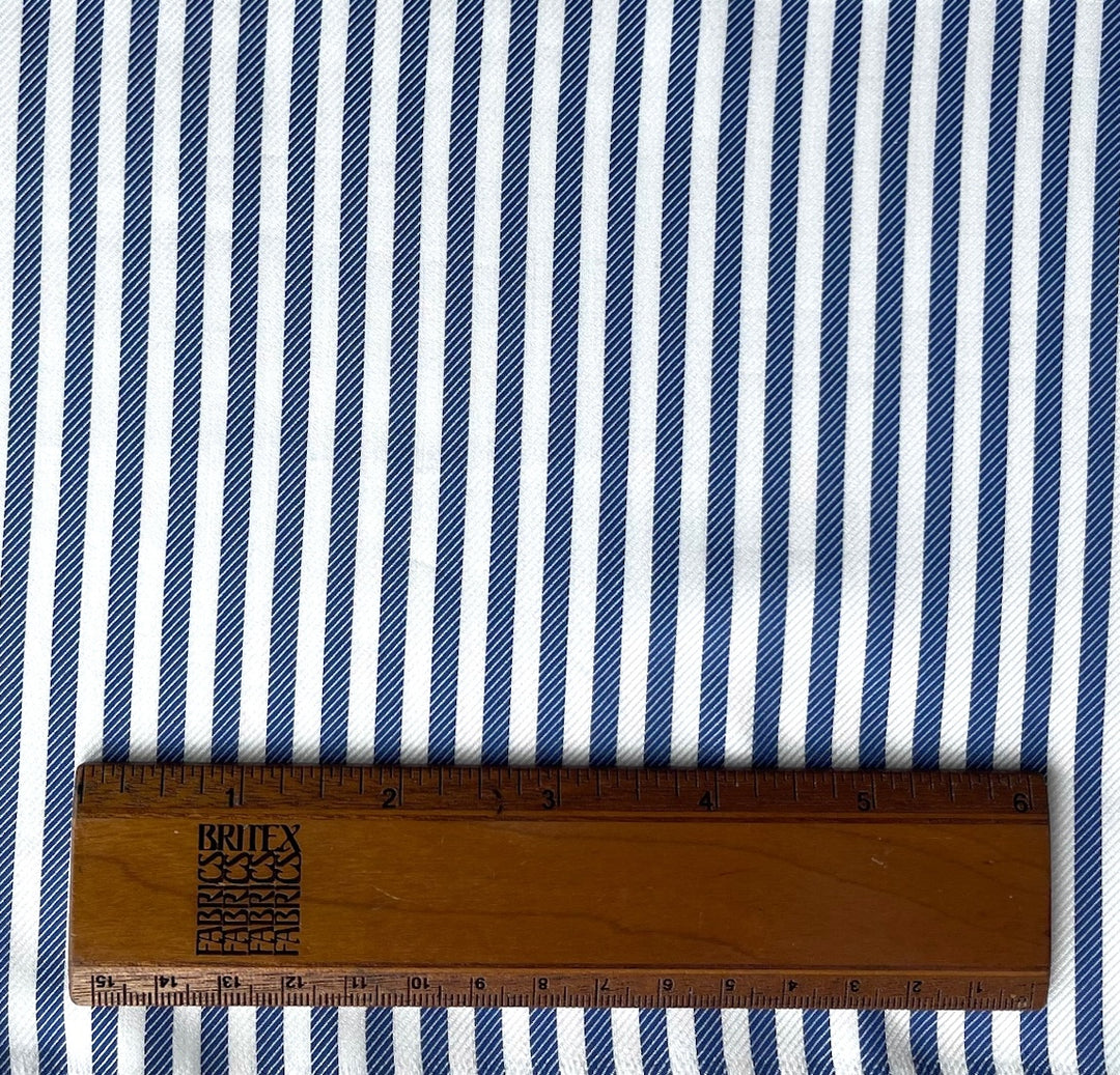 High-End Cobalt & White Striped Cotton Twill Shirting (Made in Italy)