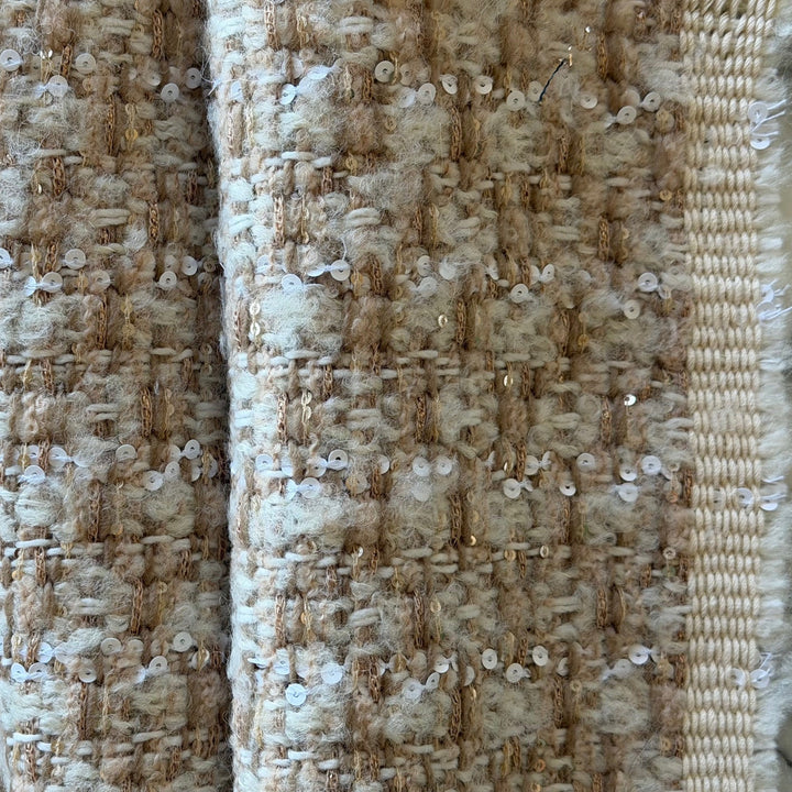Giambattista Valli Shades of Toast Sequined Virgin Wool Blend Bouclé (Made in Italy)