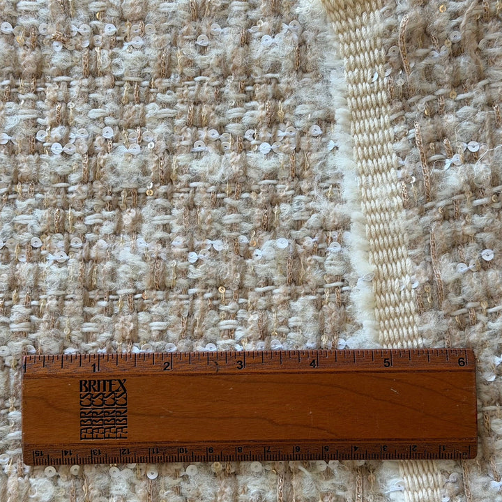 Giambattista Valli Shades of Toast Sequined Virgin Wool Blend Bouclé (Made in Italy)