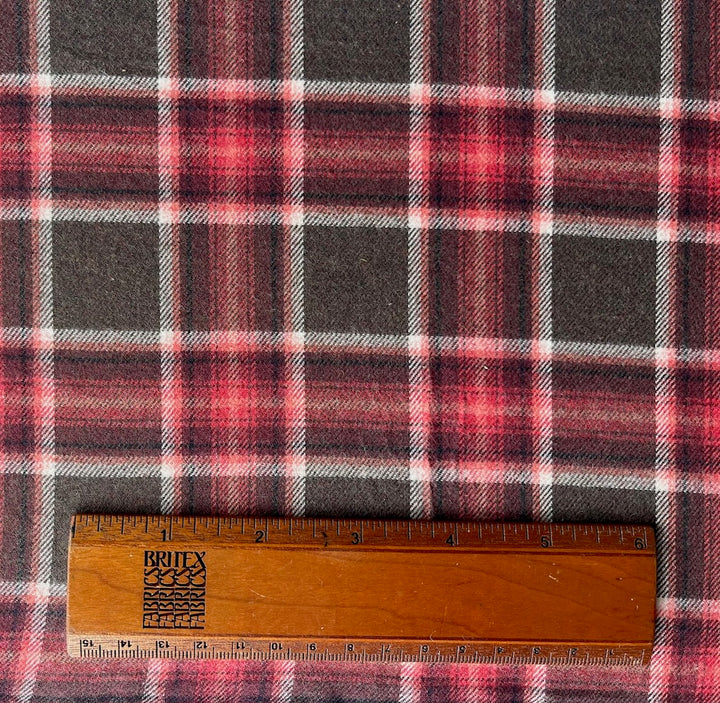 Coral & Burnt Umber Plaid Cotton Flannel Shirting (Made in Italy)