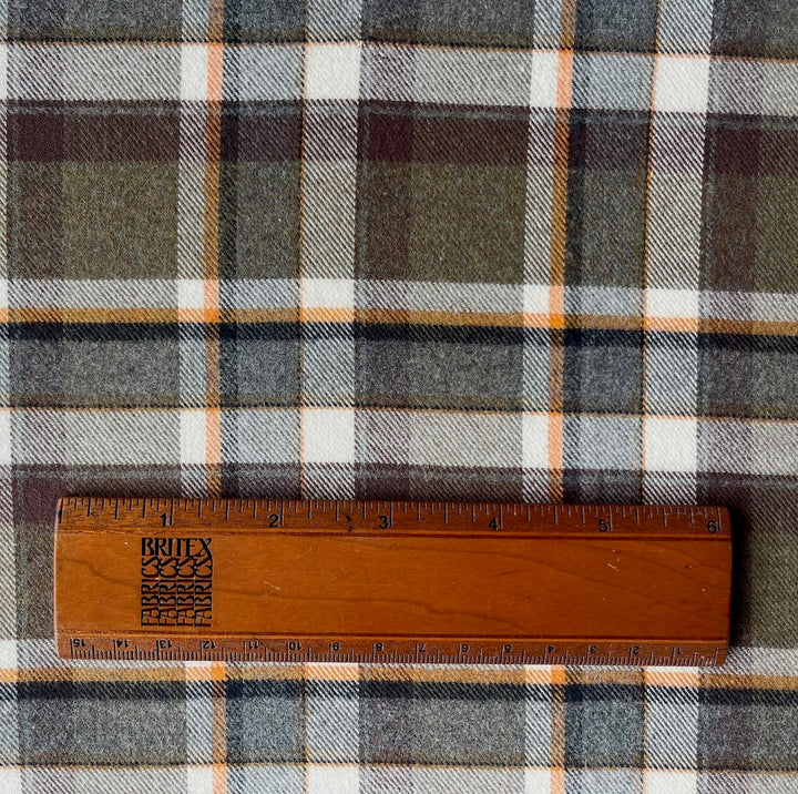 Burnt Umber & Mango Plaid Cotton Flannel Shirting (Made in Italy)