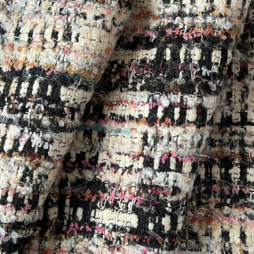 Giambattista Valli Lofty Licorice & Cream Virgin Wool Blend Bouclé (Made in Italy)