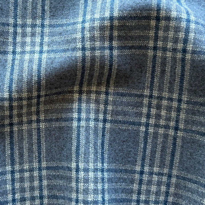 Soft Stone Blue Plaid Wool Flannel (Made in Italy)