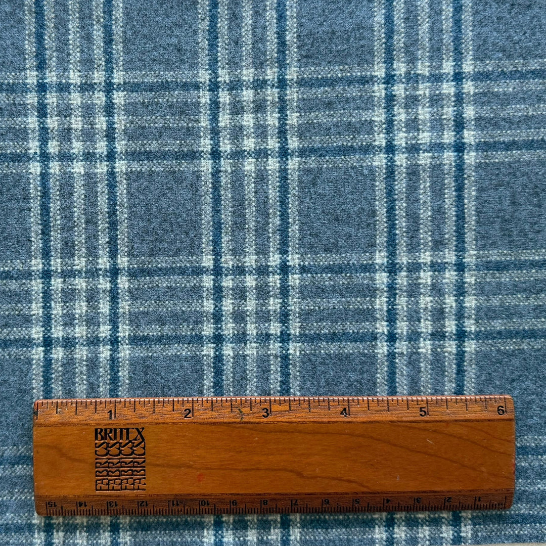 Soft Stone Blue Plaid Wool Flannel (Made in Italy)