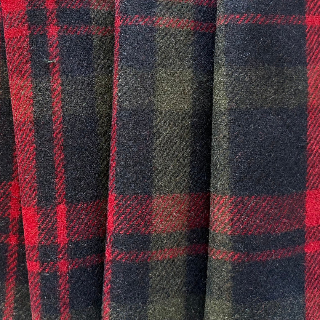 Gucci Mid-Weight Cherry & Olive Plaid Wool Blend Flannel (Made in Italy)