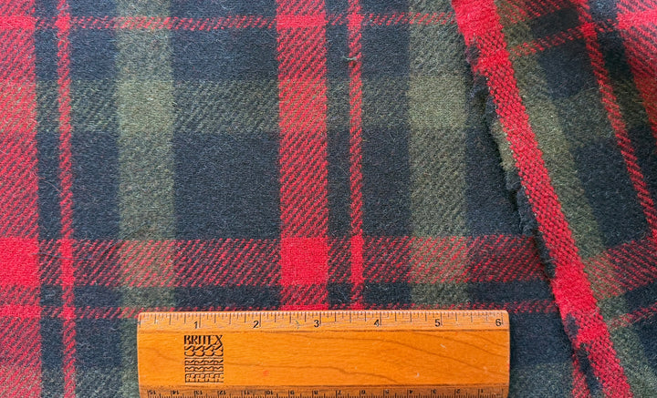Gucci Mid-Weight Cherry & Olive Plaid Wool Blend Flannel (Made in Italy)