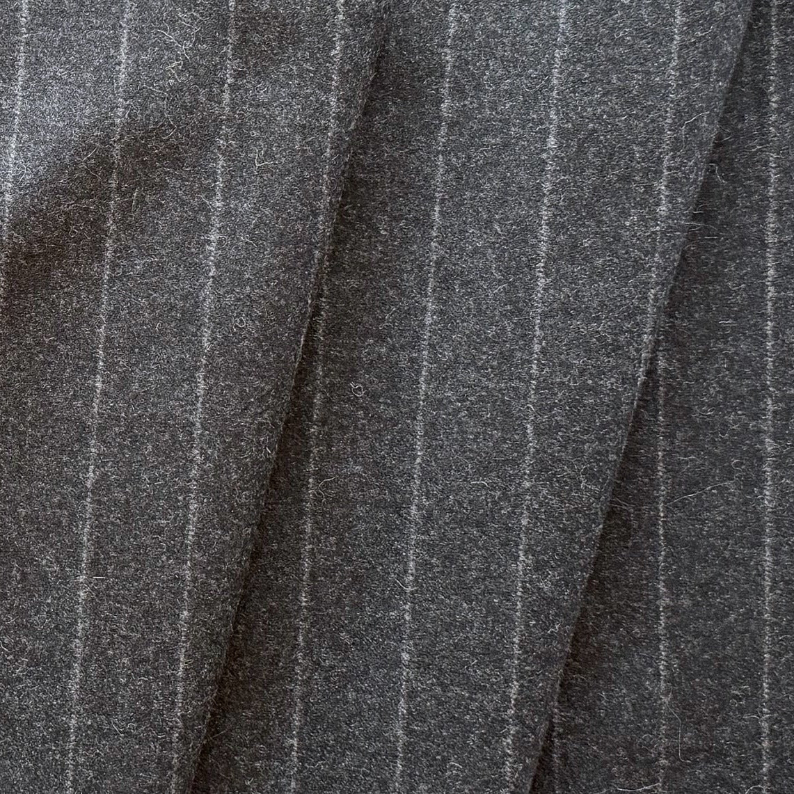 Lighter-Weight Charcoal Grey Wool Flannel Chalk Stripe (Made in