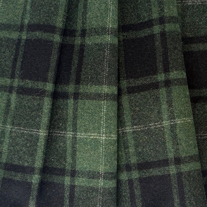 Mid-Weight Designer Pine Forest Green Plaid Wool Blend (Made in Italy)