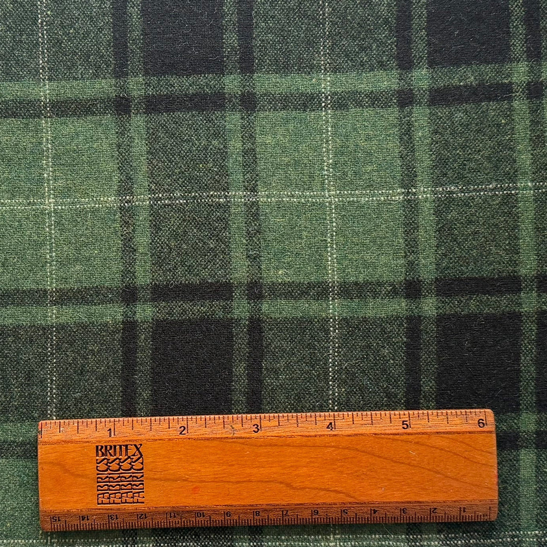 Mid-Weight Designer Pine Forest Green Plaid Wool Blend (Made in Italy)