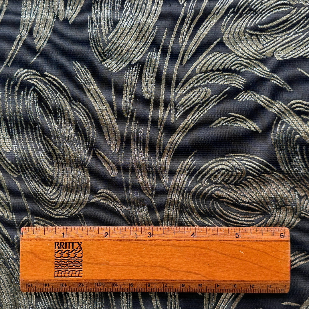 Lighter-Weight Exquisite Designer Silver Tulips on Black Silk Blend Brocade (Made in Italy)
