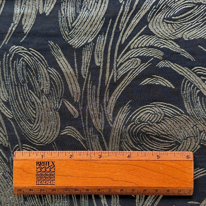 Lighter-Weight Exquisite Designer Silver Tulips on Black Silk Blend Brocade (Made in Italy)