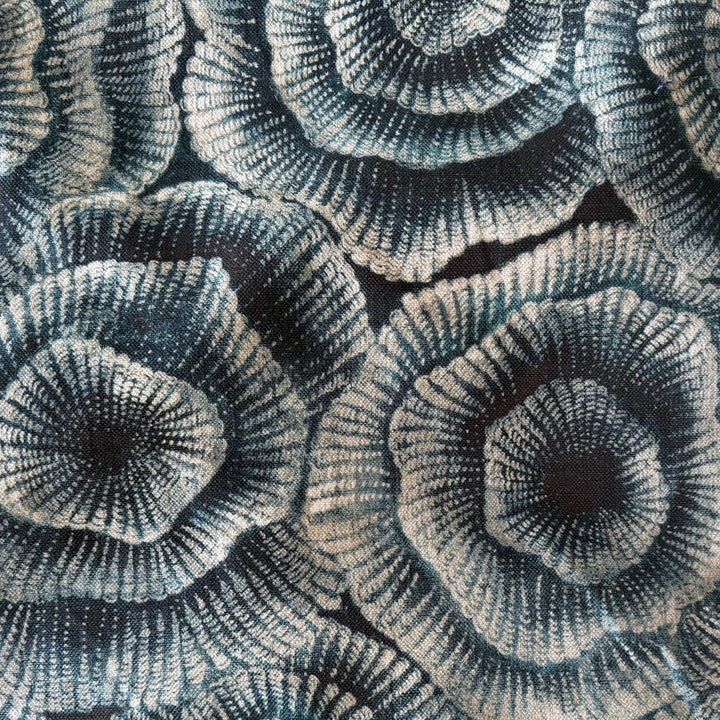 Teal Mist Sea Anemone Cotton & Linen Canvas (Made in India)