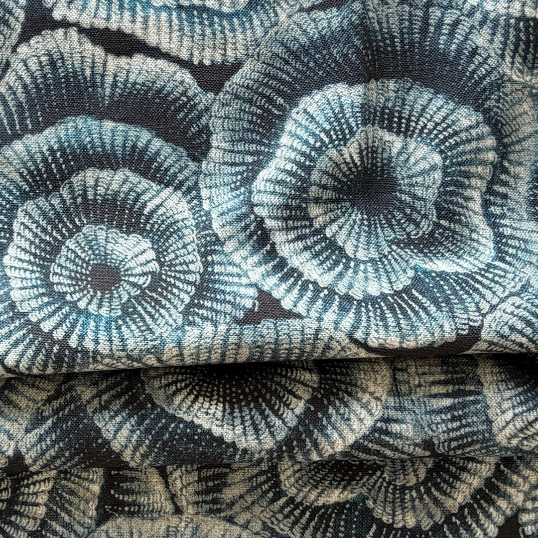 Teal Mist Sea Anemone Cotton & Linen Canvas (Made in India)