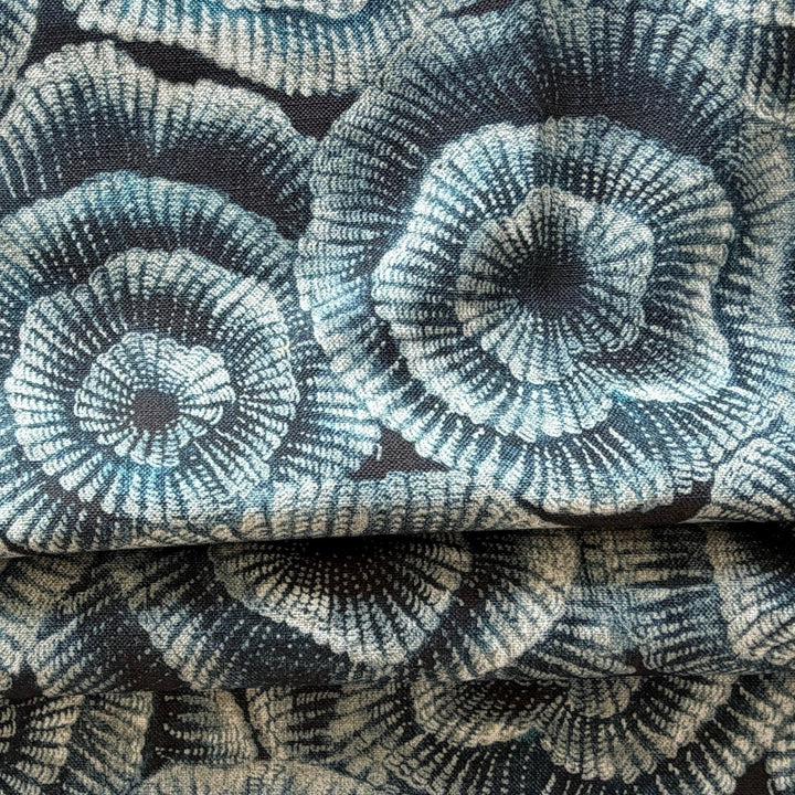Teal Mist Sea Anemone Cotton & Linen Canvas (Made in India)