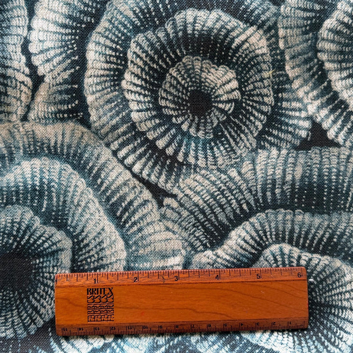 Teal Mist Sea Anemone Cotton & Linen Canvas (Made in India)