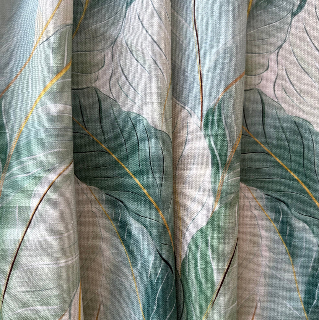 Softly Floating Seafoam Leaves Cotton Canvas (Made in India)