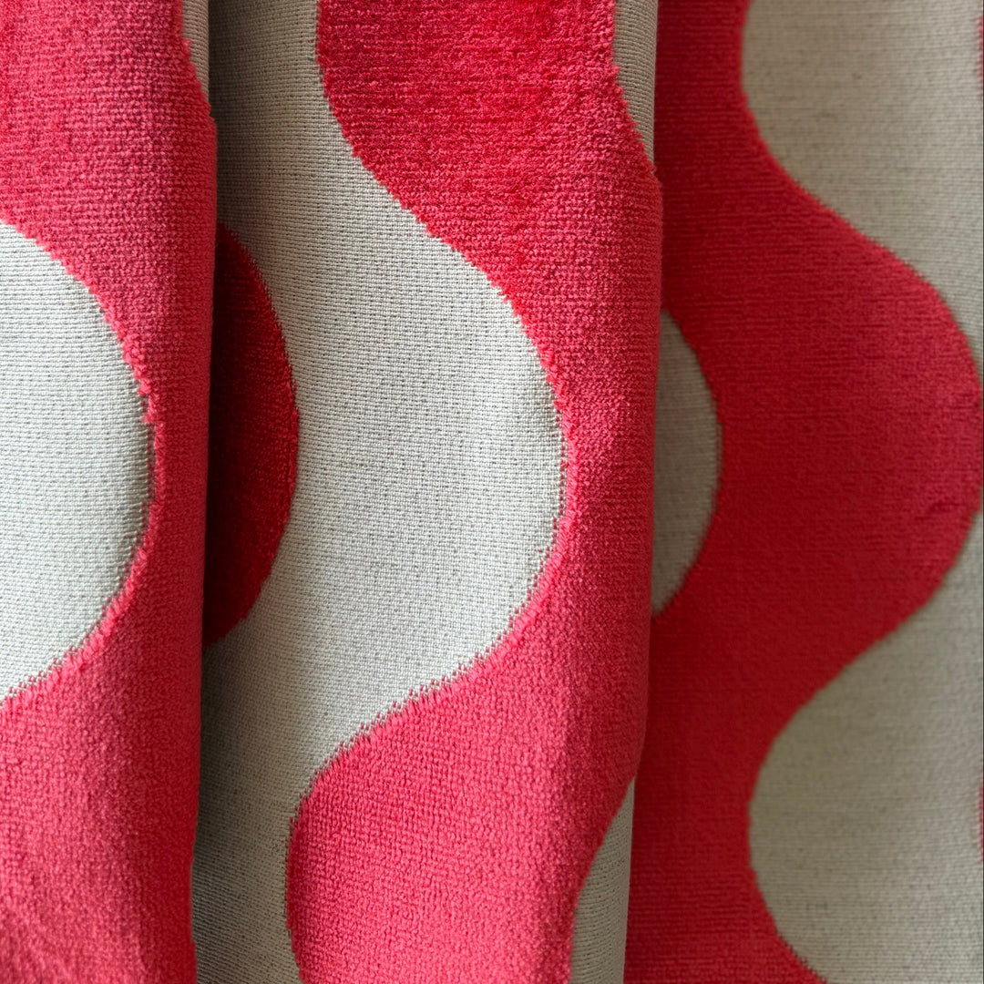 Bold Flamingo Velvet Waves on Natural Viscose Blend (Made in Belgium)