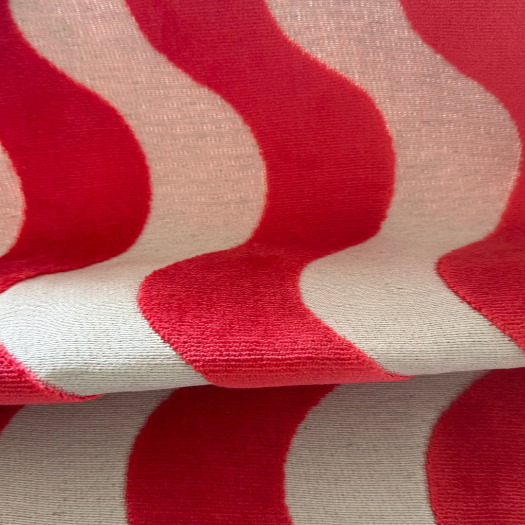 Bold Flamingo Velvet Waves on Natural Viscose Blend (Made in Belgium)