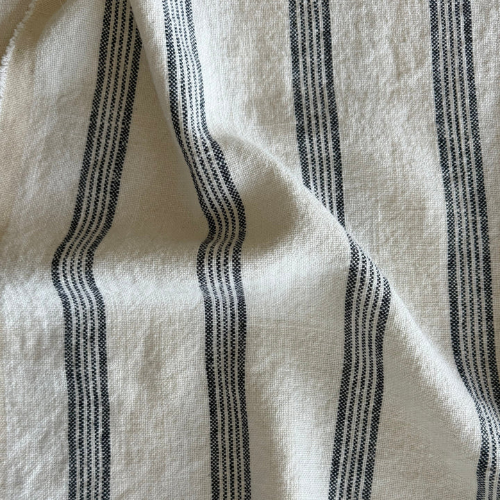 Mid-Weight Midnight Blue & Natural Stripes Linen & Rayon Blend (Made in India)