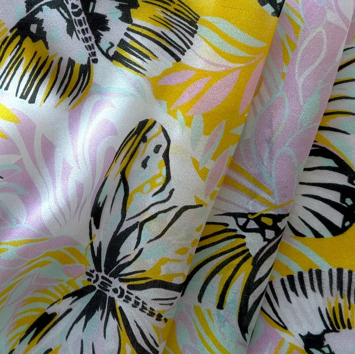 Mosaic Butterflies on Mauve Silk Charmeuse Habutai (Made in Italy)