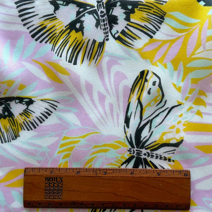 Mosaic Butterflies on Mauve Silk Charmeuse Habutai (Made in Italy)