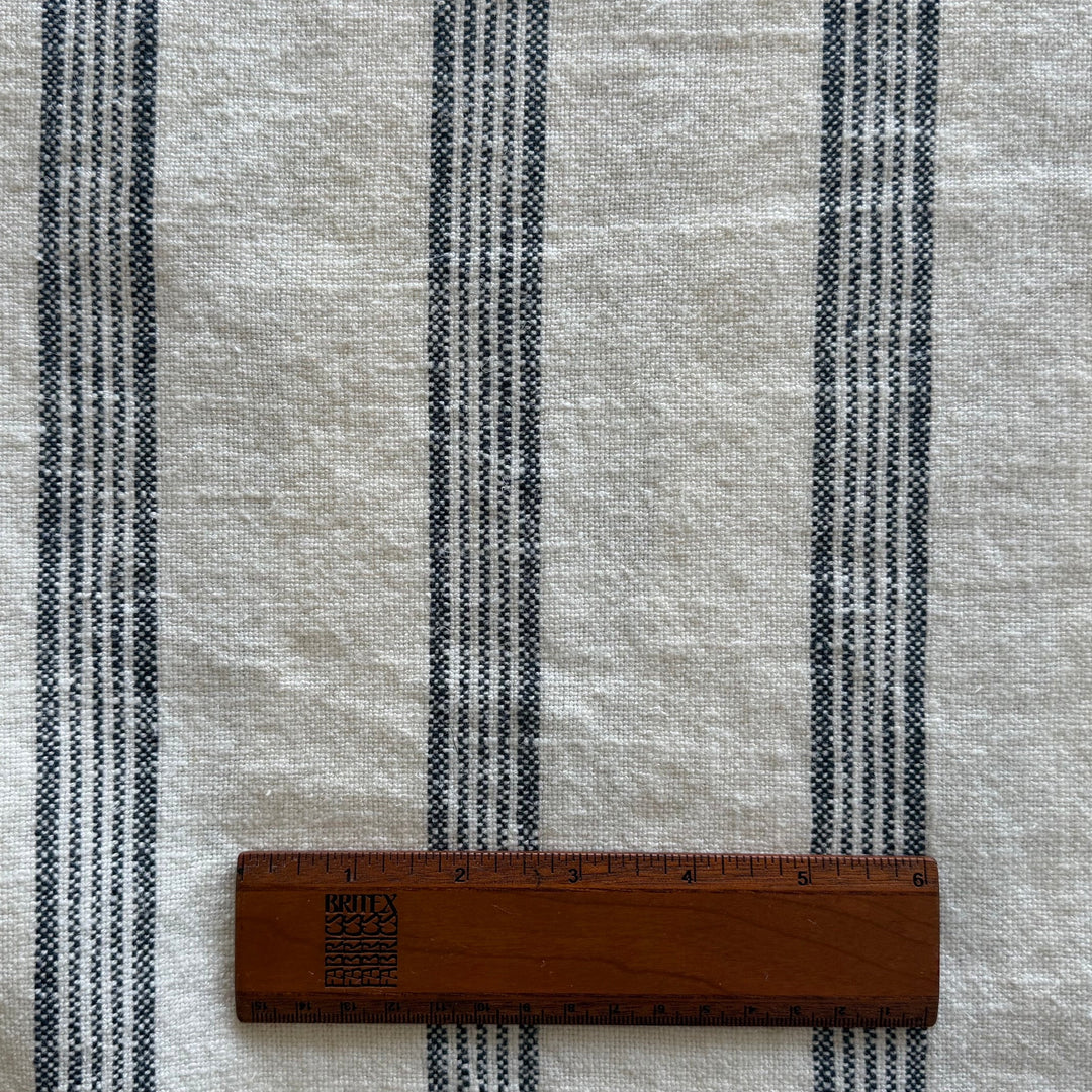 Mid-Weight Midnight Blue & Natural Stripes Linen & Rayon Blend (Made in India)