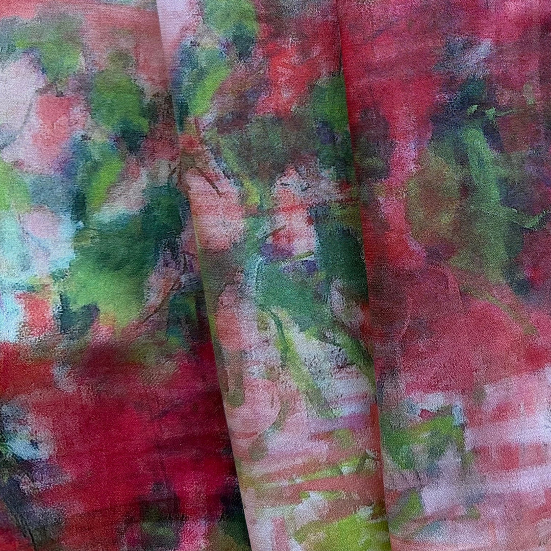 Coral & Sea Glass Abstract Expressionist Silk Crepe de Chine (Made in Italy)