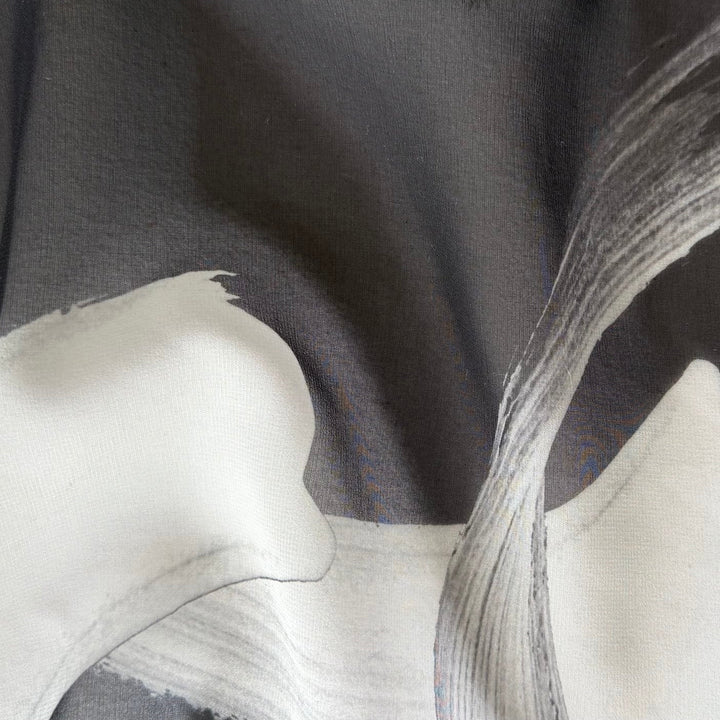 Sheer Expressionist Black & White Brushstrokes Chiffon (Made in Italy)