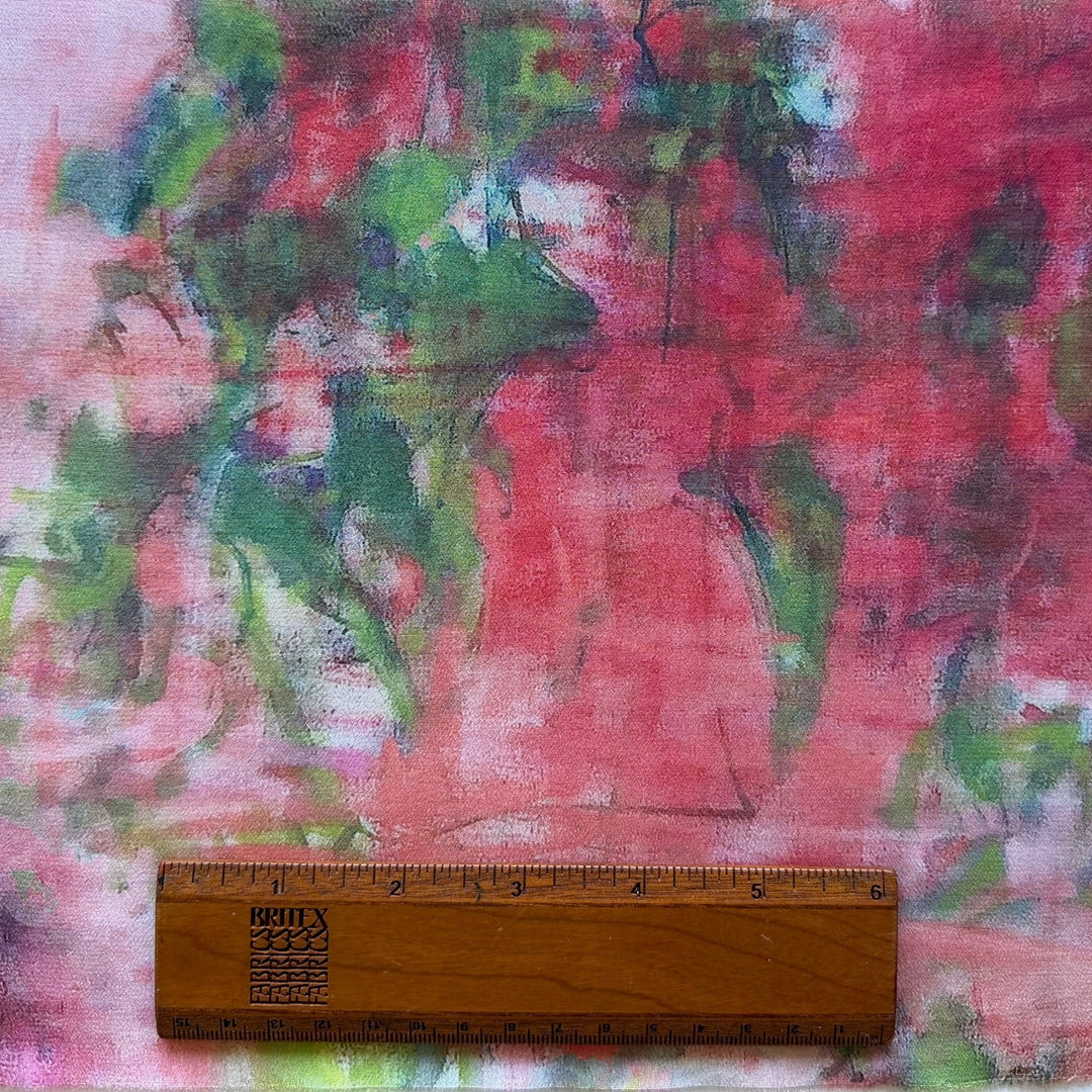Coral & Sea Glass Abstract Expressionist Silk Crepe de Chine (Made in Italy)