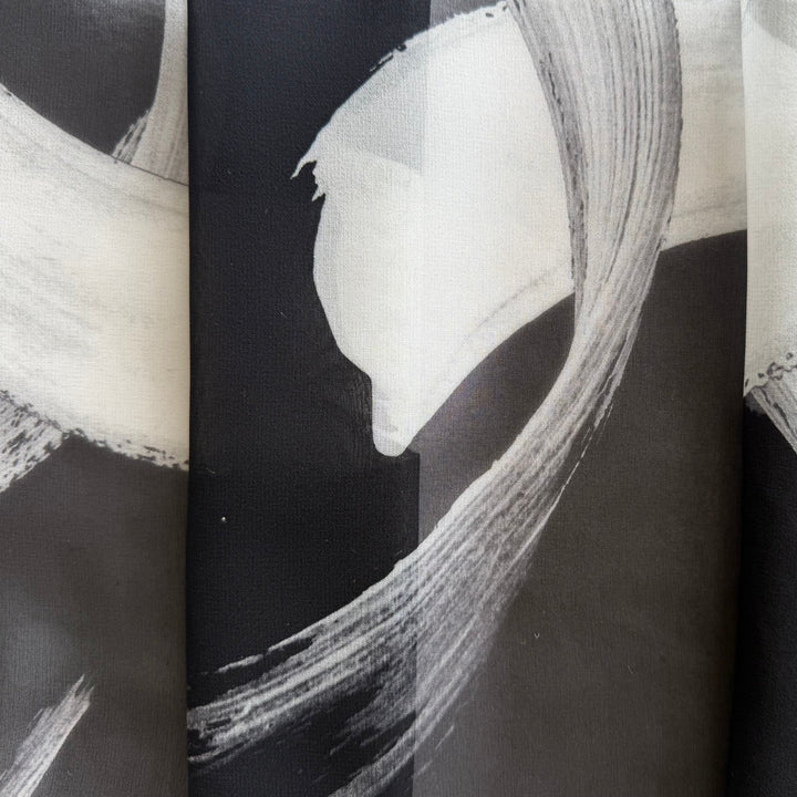 Sheer Expressionist Black & White Brushstrokes Chiffon (Made in Italy)