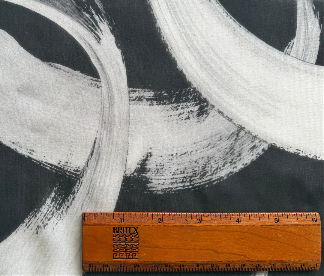 Sheer Expressionist Black & White Brushstrokes Chiffon (Made in Italy)