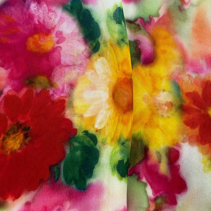 Luigi Verga Lighter-Weight Summer Gerbera Daisies Silk Charmeuse (Made in Italy)