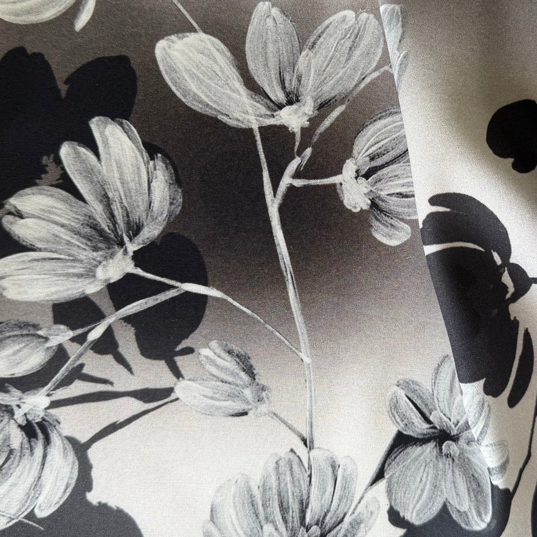 Dramatic Monochromatic Magnolias on Ombré Matte Stretch Silk Satin Charmeuse (Made in Italy)