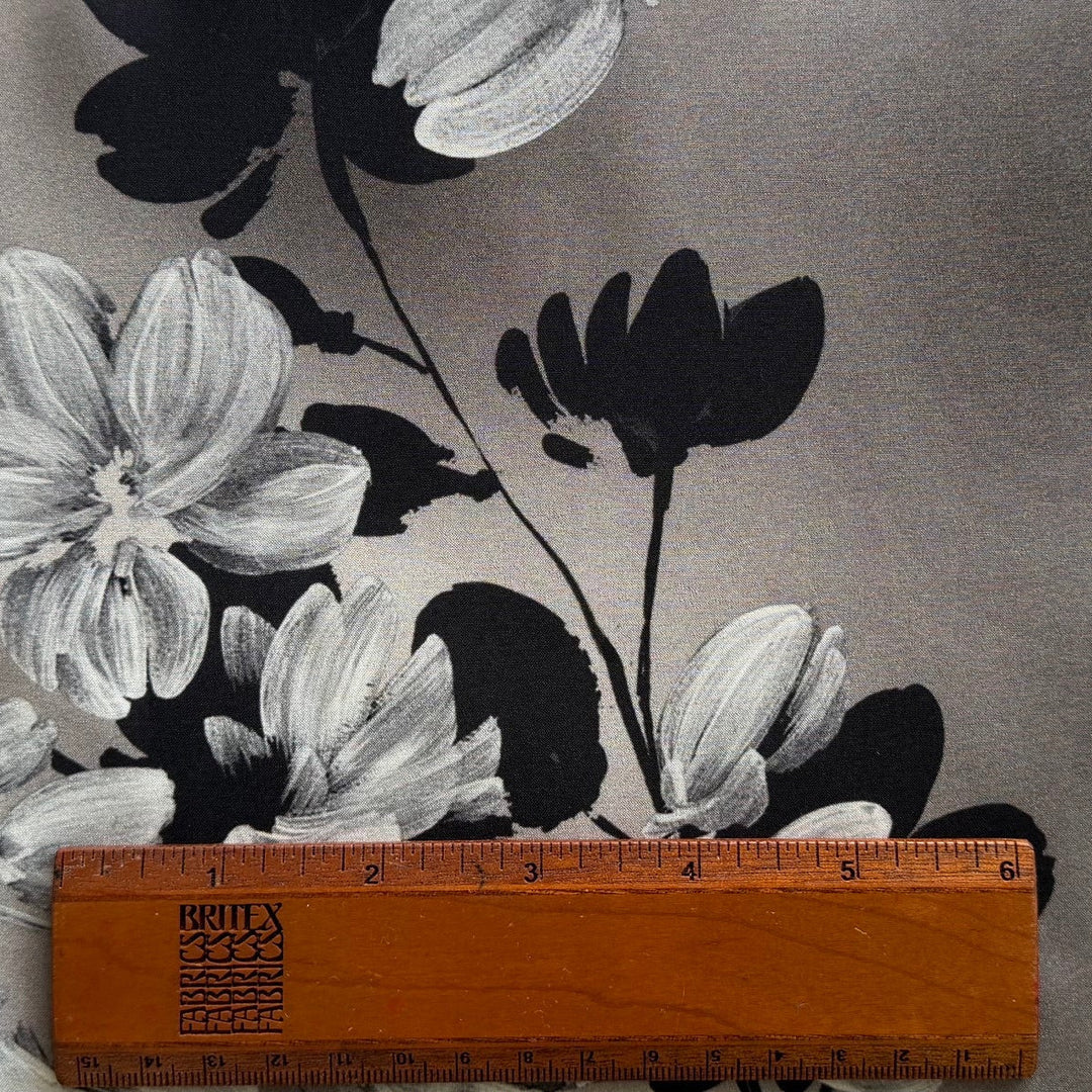 Dramatic Monochromatic Magnolias on Ombré Matte Stretch Silk Satin Charmeuse (Made in Italy)