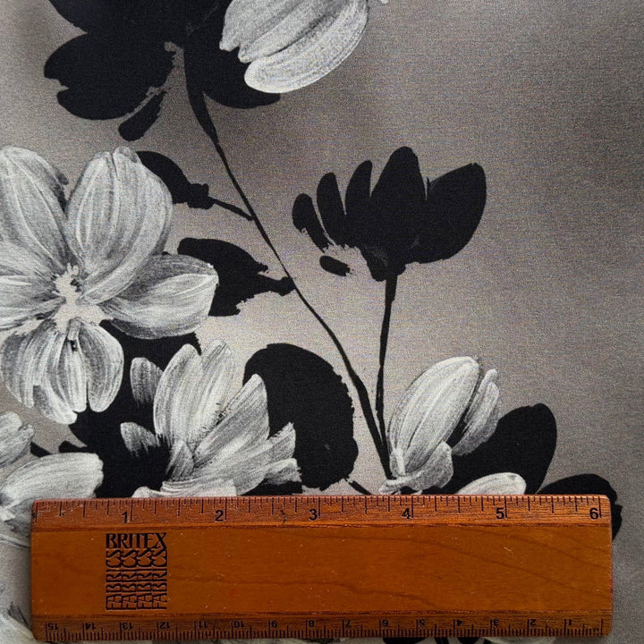 Dramatic Monochromatic Magnolias on Ombré Matte Stretch Silk Satin Charmeuse (Made in Italy)