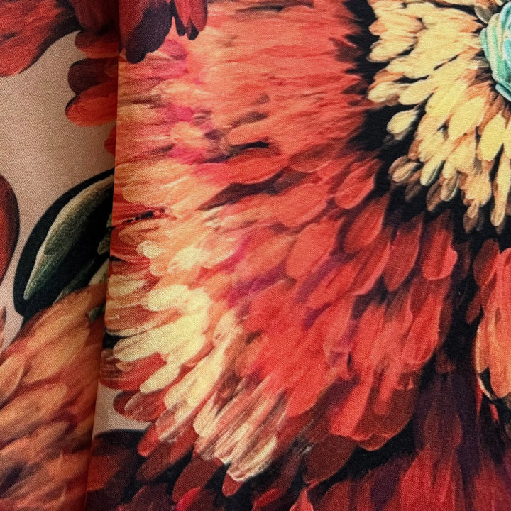 Lush Over-Blown Chrysanthemums Matte Stretch Silk Satin Charmeuse (Made in Italy)