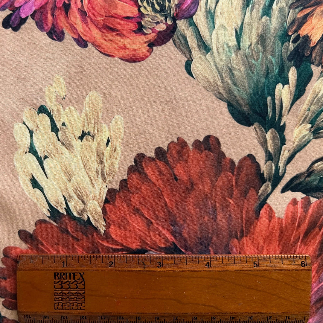 Lush Over-Blown Chrysanthemums Matte Stretch Silk Satin Charmeuse (Made in Italy)