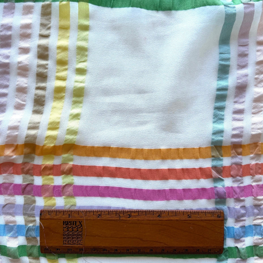 Semi-Sheer Bright Pastel Plaid Seersucker Silk Georgette (Made in Italy)