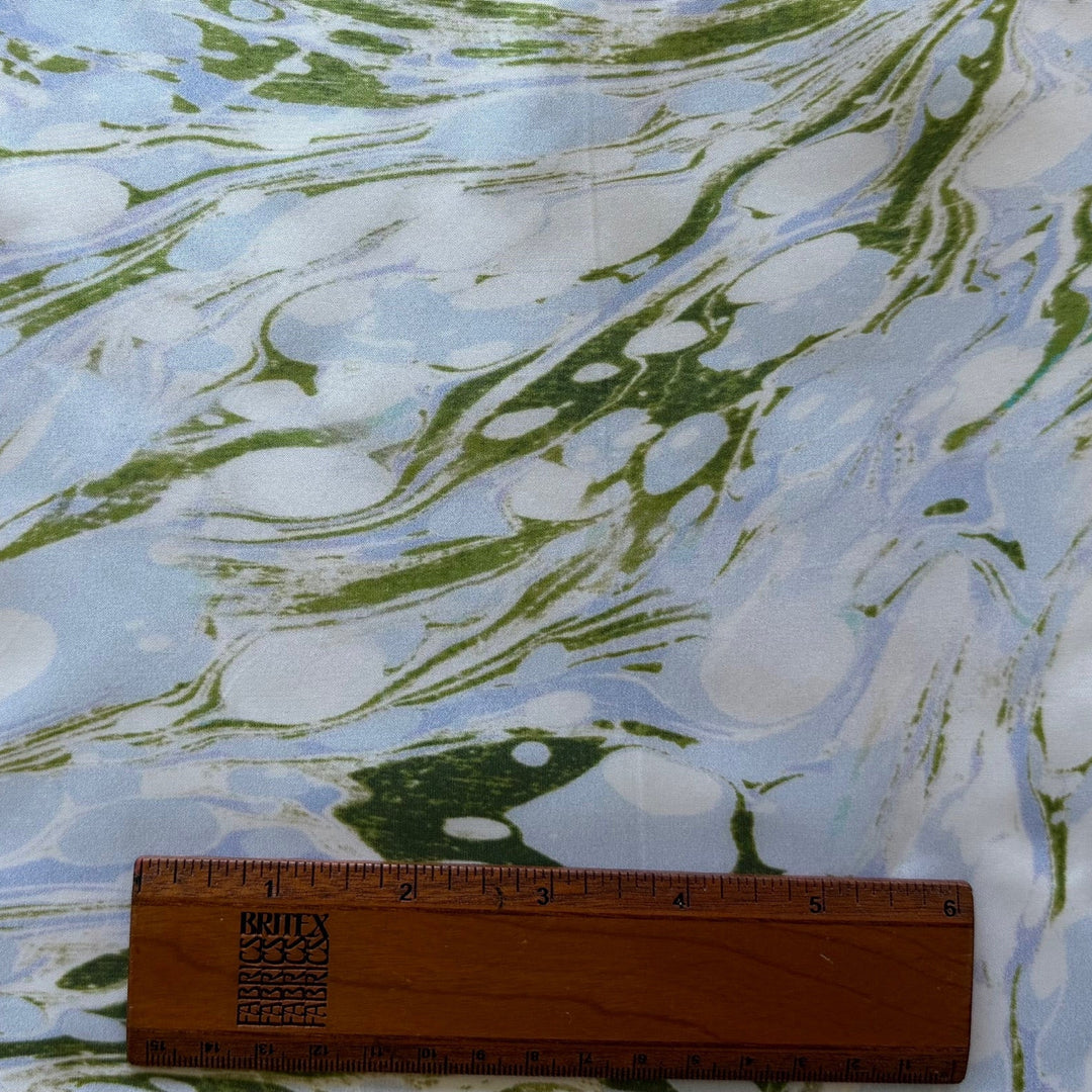 Florentine Marbled Sky & Limeade Crisp Silk Taffeta (Made in Italy)