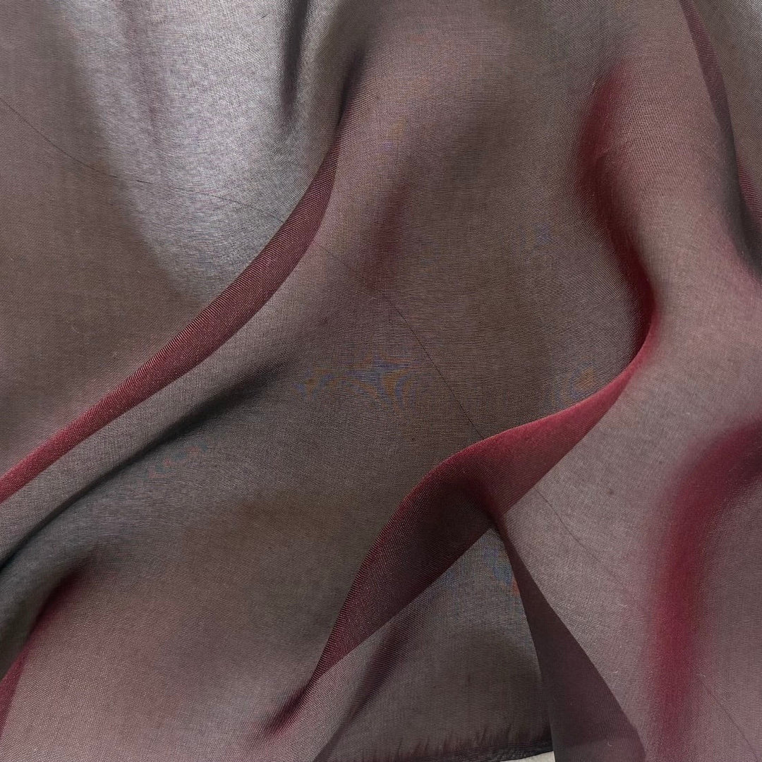 Sheer Merlot & Onyx Cross-Woven Silk Chiffon