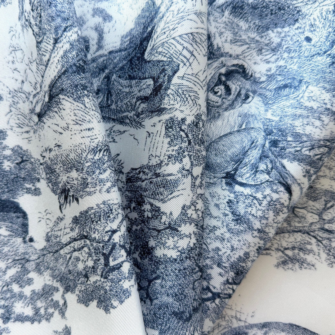 Mid-Weight Toile Lions & Chimps Silk Twill (Made in Italy)